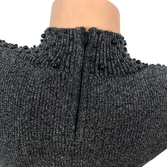 Investments Beaded Embellished Metallic Knit Sweater Sleeveless Turtleneck Top S - Picture 6 of 7